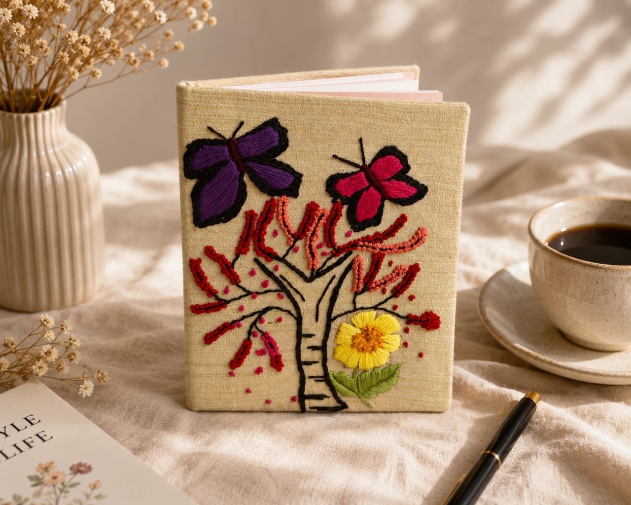 Butterfly Tree Hand Embroidered Diary
