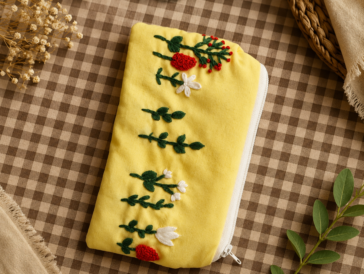 Red Floral Hand Embroidered Pouch